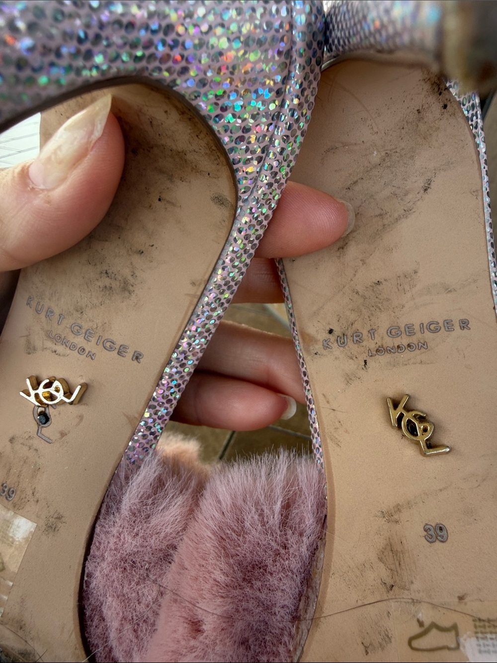 Kurt Geiger Blush Pink Faux Fur kesington 95 mule - Picture 5 of 5
